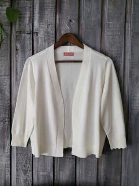 Off White Open Front Scalloped Cardigan Sweater L
